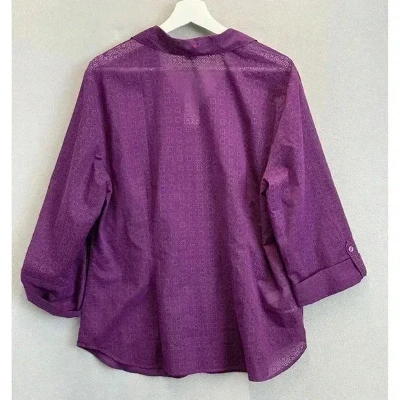 Ann Taylor Women's 16 Purple Floral Geometric Lightweight Sheer Button Up Shirt - Picture 2 of 8